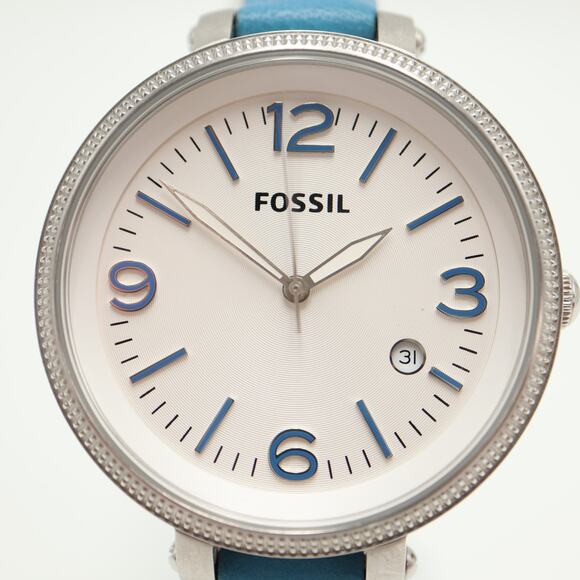 Fossil Heather Silver Tone Womens 42mm Watch Blue Leather ES3279 w New Battery - Picture 6 of 12